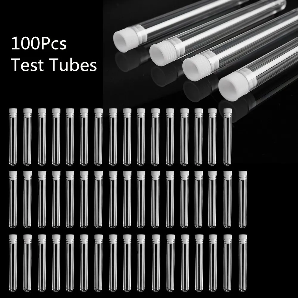 ガラスプラスチックシート100pcs CAP 12x100mm USHAPED BOTTOMED LONG TRONSPARENT LAB SUPPLIES 230130を備えた透明な試験管