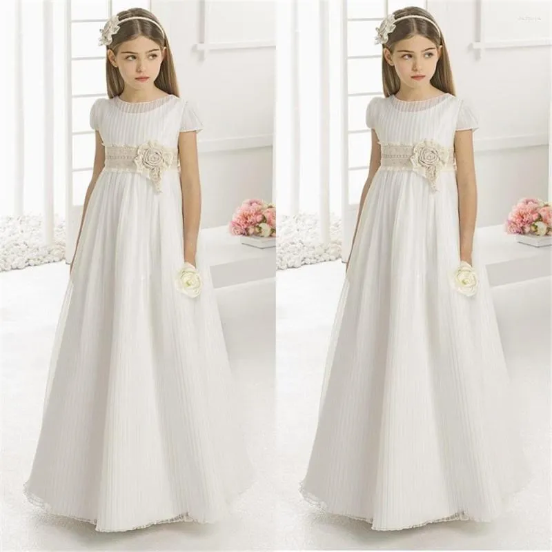 Fille Robes Fleur Pour Les Mariages Princesse Dentelle Dos Nu Sainte Première Communion Robes Parti Pageant Robe Filles