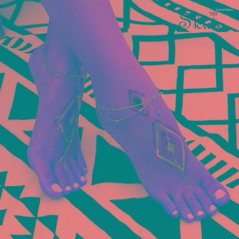 Tornozinhos Skute Skute Bohemian Summer Multi -camadas Tassel Minchas de cobre para Women Beach Sandálias descalças Jóias de pulseira de tornozelo de tornozelo