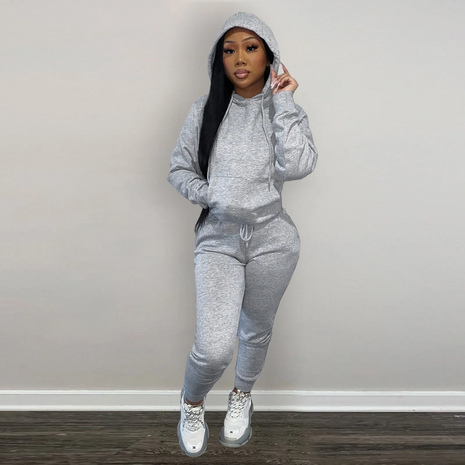 Women's Tracksuit 2 Piece Jogging Suit Set Solid Color Plush Sweater Hoodie And Sweatpants Outfits Jogger Loose Casual Tracksuit 230131