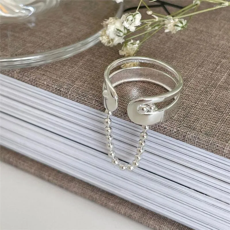 Cluster Rings Lispector 925 Sterling Silver Korean Double Layers Ring Avec Perles Chaîne Simple Chic Géométrique Pour Les Femmes Fine Jewelry Gift