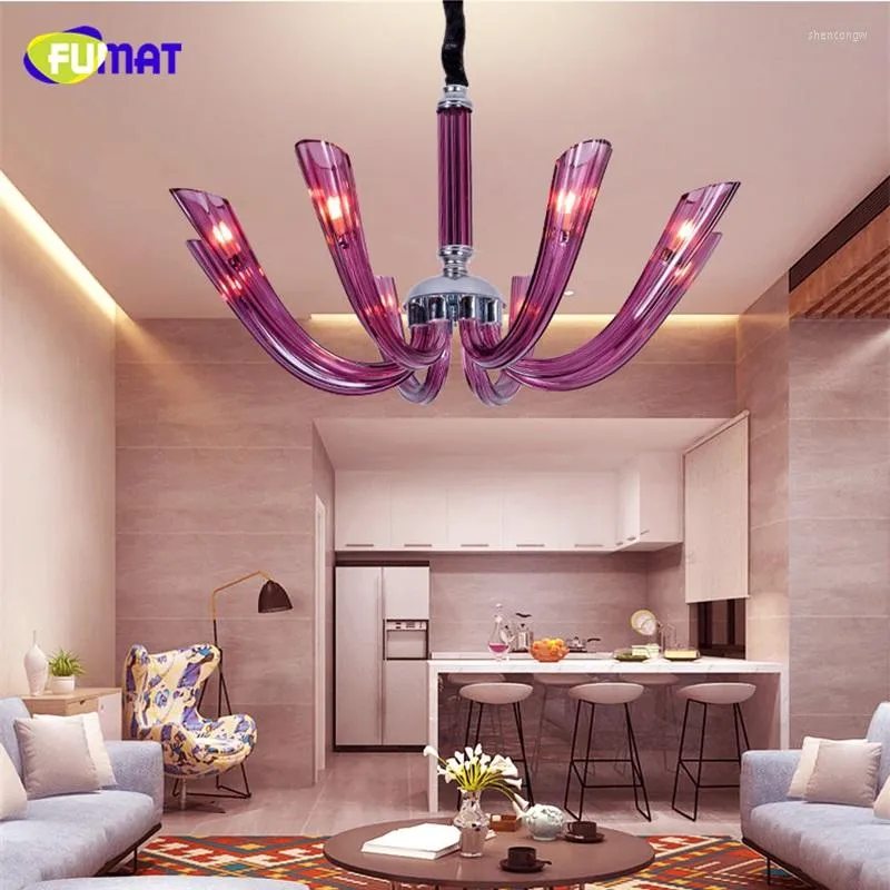 Lustres FUMAT Violet Verre Cristal Lustre Lampe Style Européen Lumière Et Pendentifs Salle À Manger Classiques Luminaire