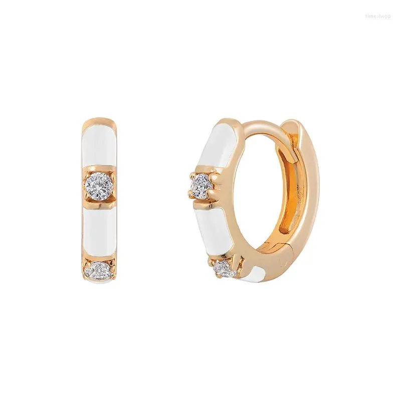 Hoop Earrings High-Quality 925 Sterling Silver Needle White Enamel Huggie For Women Gold Crystal Zircon Fashion Jewelry