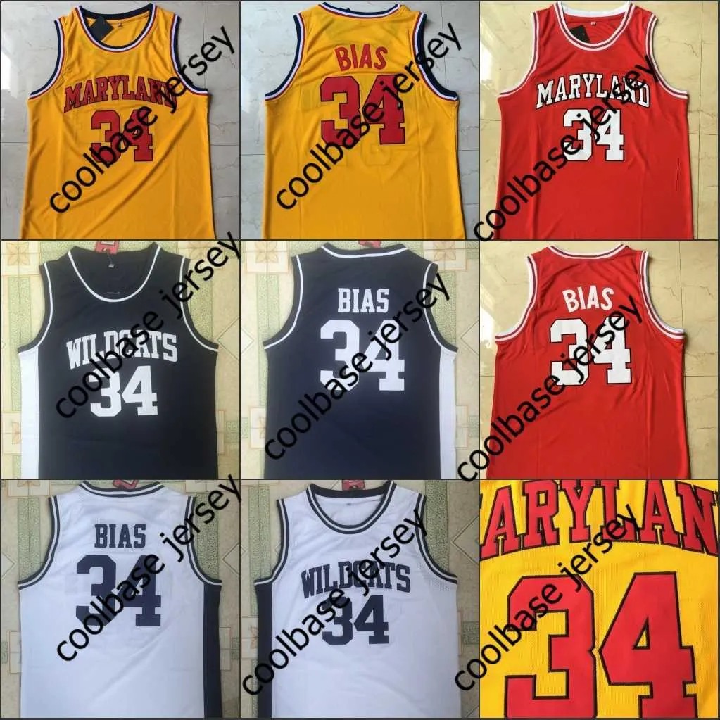 College Basketball Wears NCAA College Maryland Basketball Jersey 34 Len Bias White Red Yellow All 100% Stitched and Embroidery men jerseys