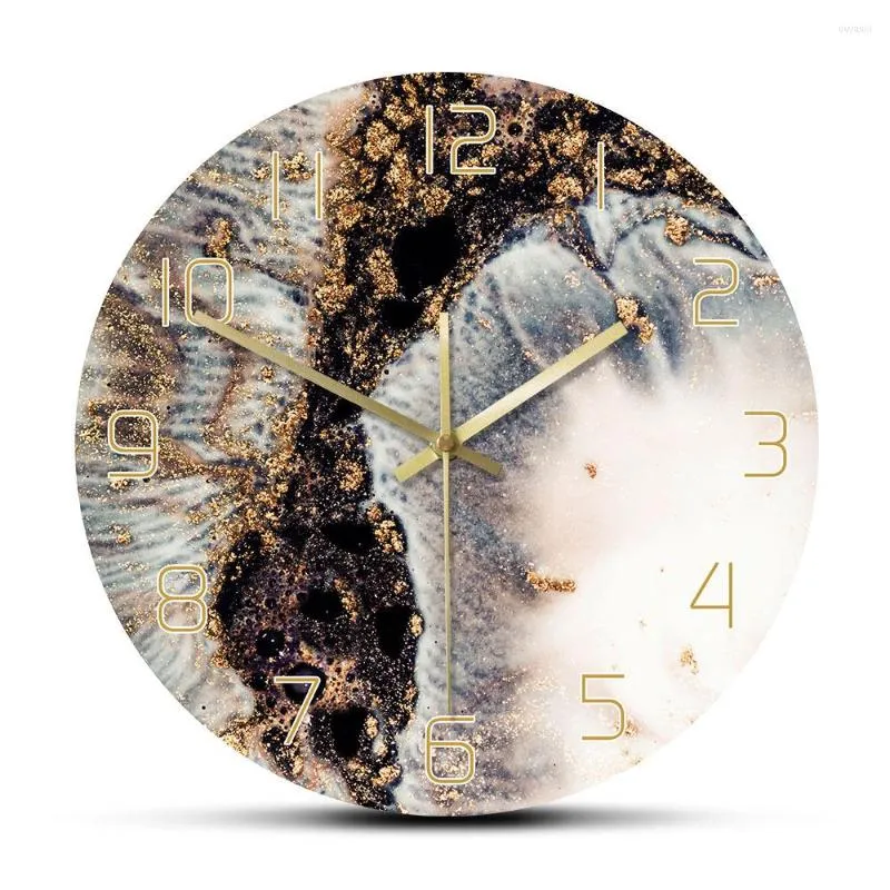 壁の時計抽象アルコールインク印刷時計モダンアート大理石のテクスチャーサイレントクォーツ水彩絵画家装飾ウォッチ