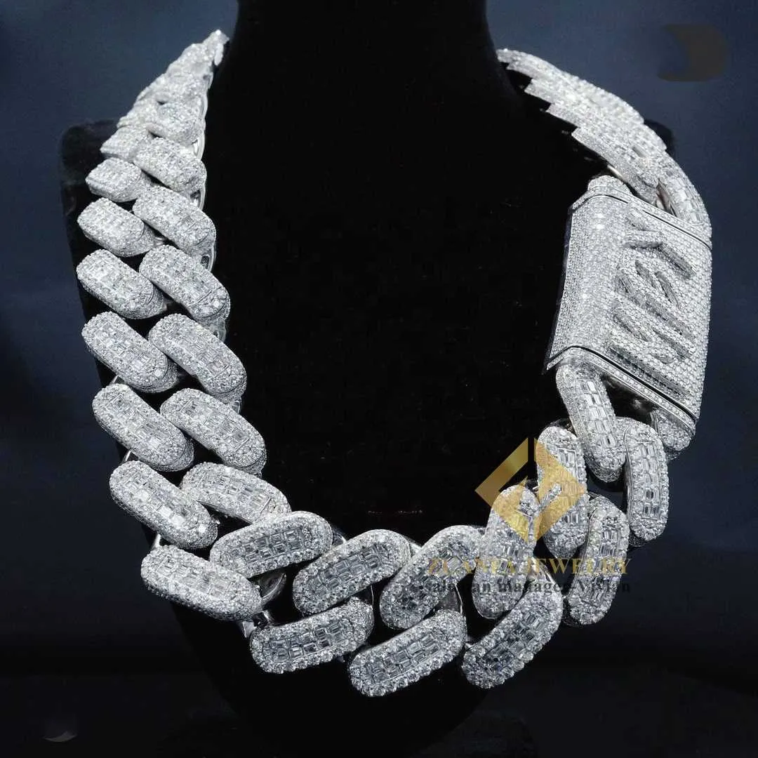 Collar grande y pesado para hombre, plata 925 con diamantes Vvs Moissanite, cadena de eslabones cubanos de Hip Hop con diamantes Baguette282L