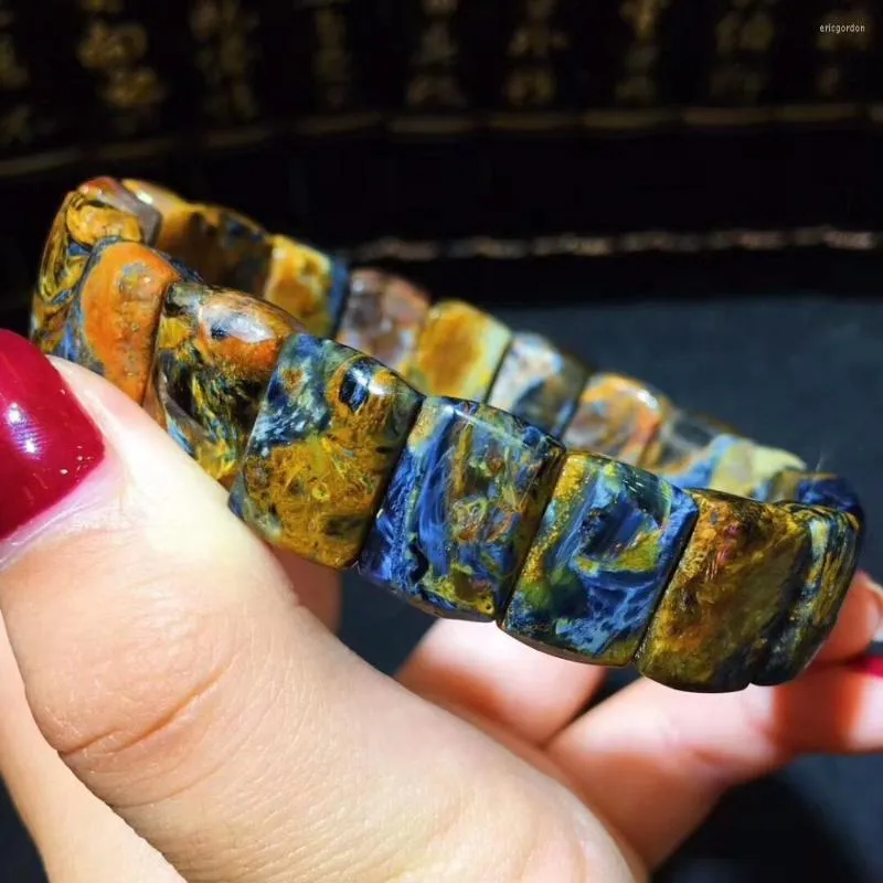 Strand Genuine Natural Blue Yellow Pietersite Namibia 14mm Rectangle Beads Bracciale Reiki Stretch Crystal Certificato