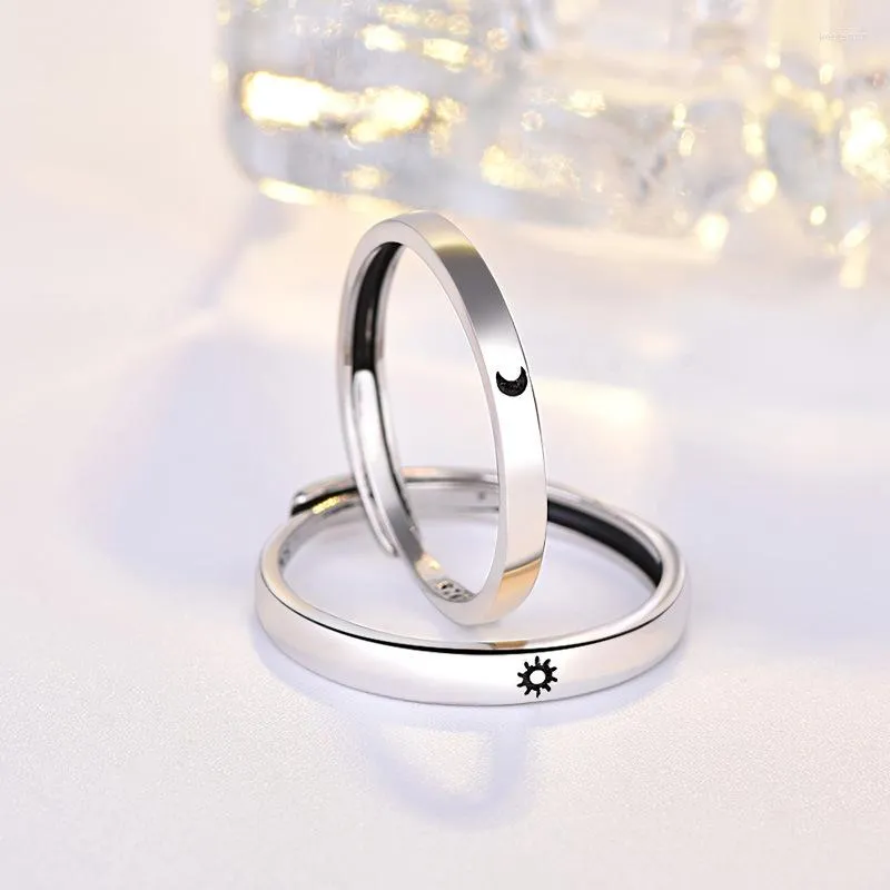 Cluster Rings Simple Opening Sun Moon Ring Minimalist Silver Color Adjustable For Men Women Couple Engagement Jewelry