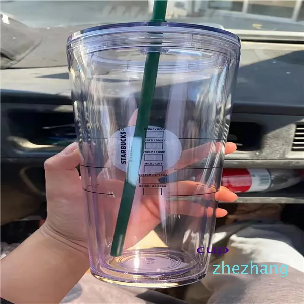 Starbucks Mermaid Goddess 24oz/16oz Double Plastic Tumbler Bottom Cup Goddess Gift Lid Reusable Transparent Drinking Flat Tumblers Straw