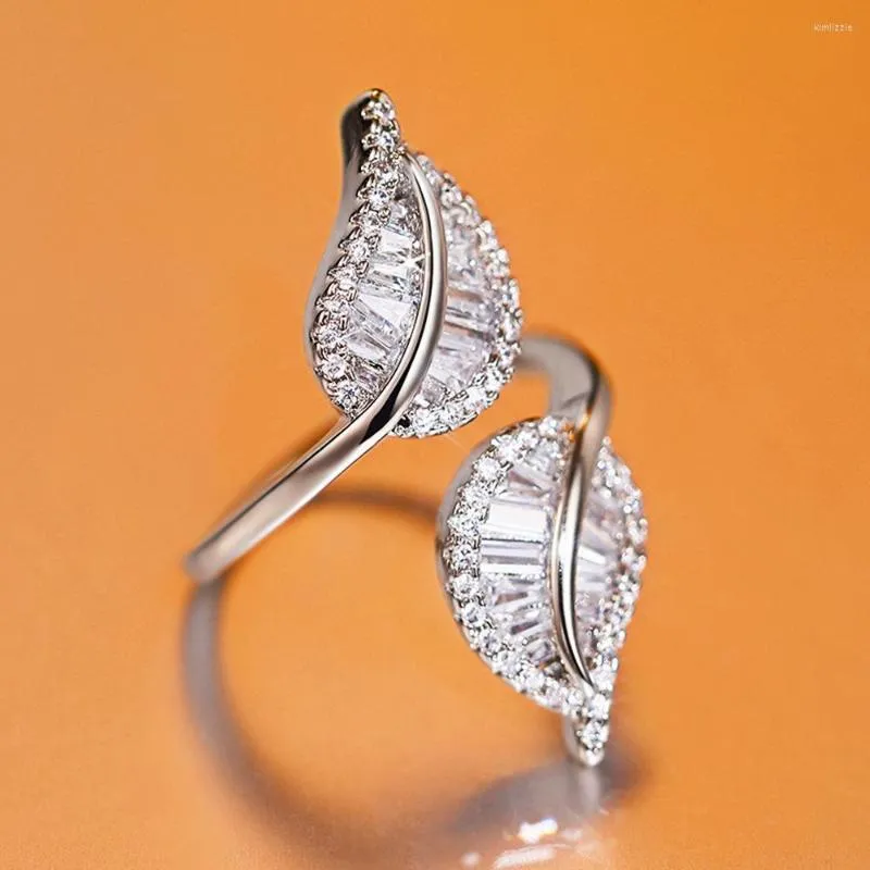 Trouwringen Caoshi verhard met glanzende zirkonia open ring vrouwen delicate sieraden bladvorm ontwerp stijlvolle dame unieke mode -accessoires