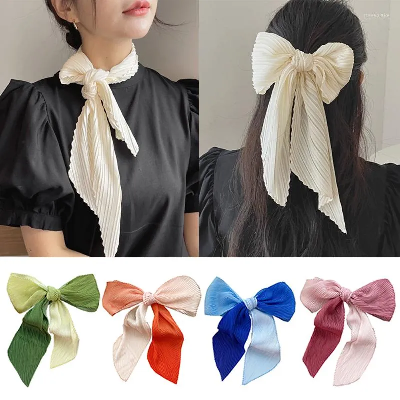 Halsdukar Fashion Crinkle Ribbon Silk Scarf For Women Gradient Färg Lång mager eleganta kvinnliga huvudskärmar Diy Hair Band 2023