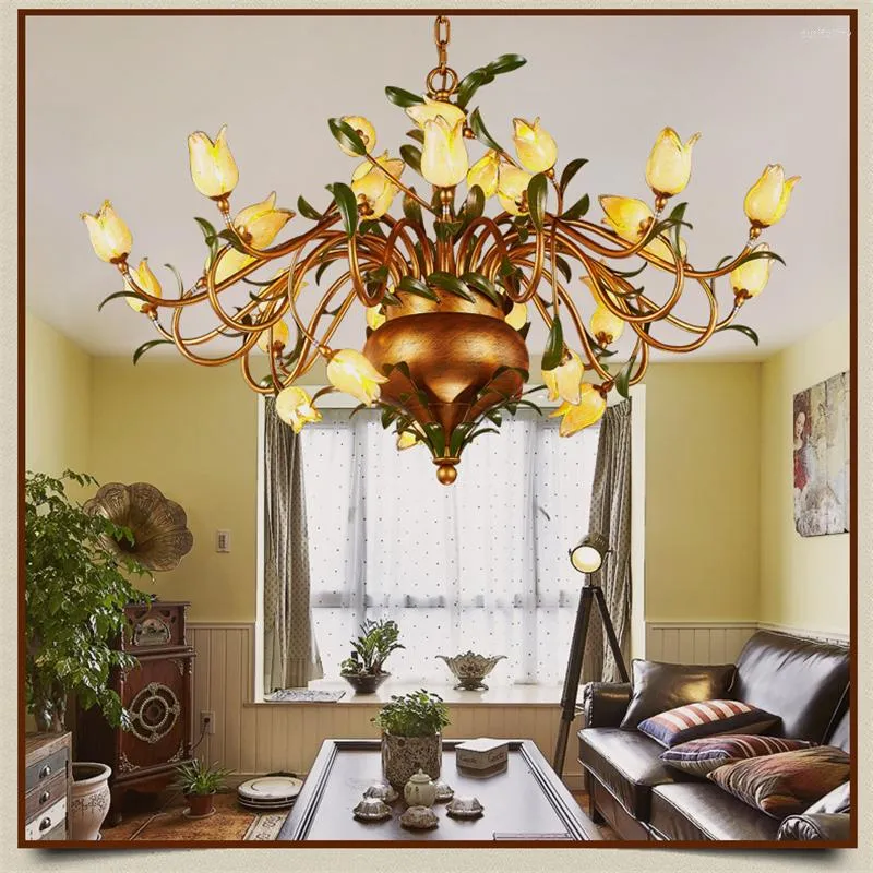 Lustres en verre fleurs américain Vintage jardin artistique Suspension éclairage Restaurant Villa Art déco lampe suspendue