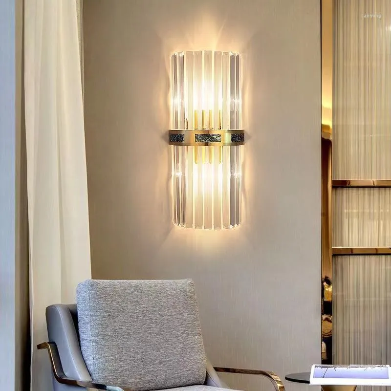 Wall Lamp Modern Crystal Gem Decoration Sconce Indoor LED Luxury Gold Copper Stair Light Living Room Bedroom Aisle