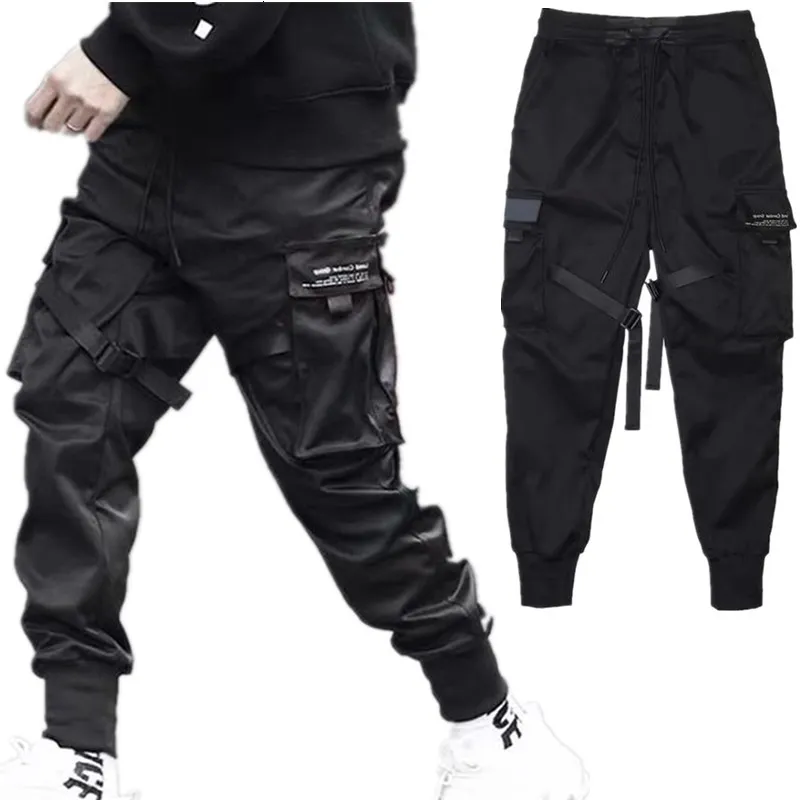 Men's Pants Hip Hop Boy Track Pants Elastic Waist Harem Pant Men Streetwear Punk Ribbons Design Trousers Male Black Pant Pockets Joggers 230131