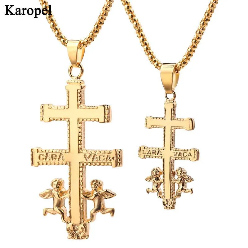 Подвесные ожерелья Karopel Angel Cross Ожерелье для женщин из нержавеющей стали хип -хоп ювелирные украшения христианские мужчины подарок