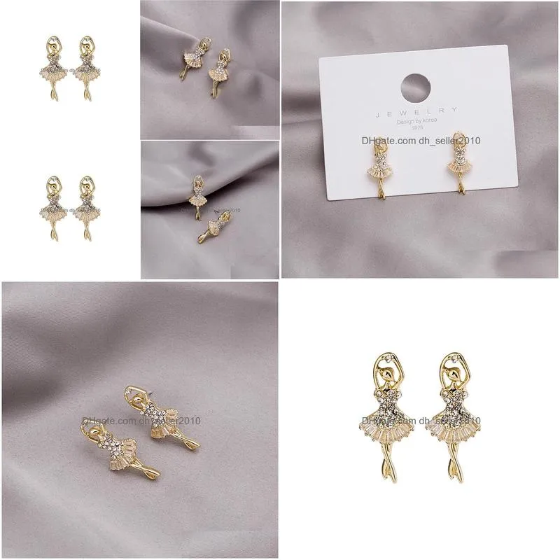 fashion jeweley s925 silver post ballet dancing girl earrings rhinstone dance girl stud earrings