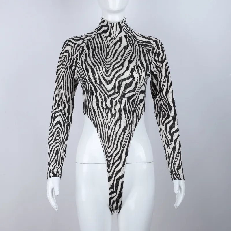 BKLD Spring Womens Zebra Print Bodysuit Jumpsuit Slim Fit Turtleneck, High Waist, Long Sleeve