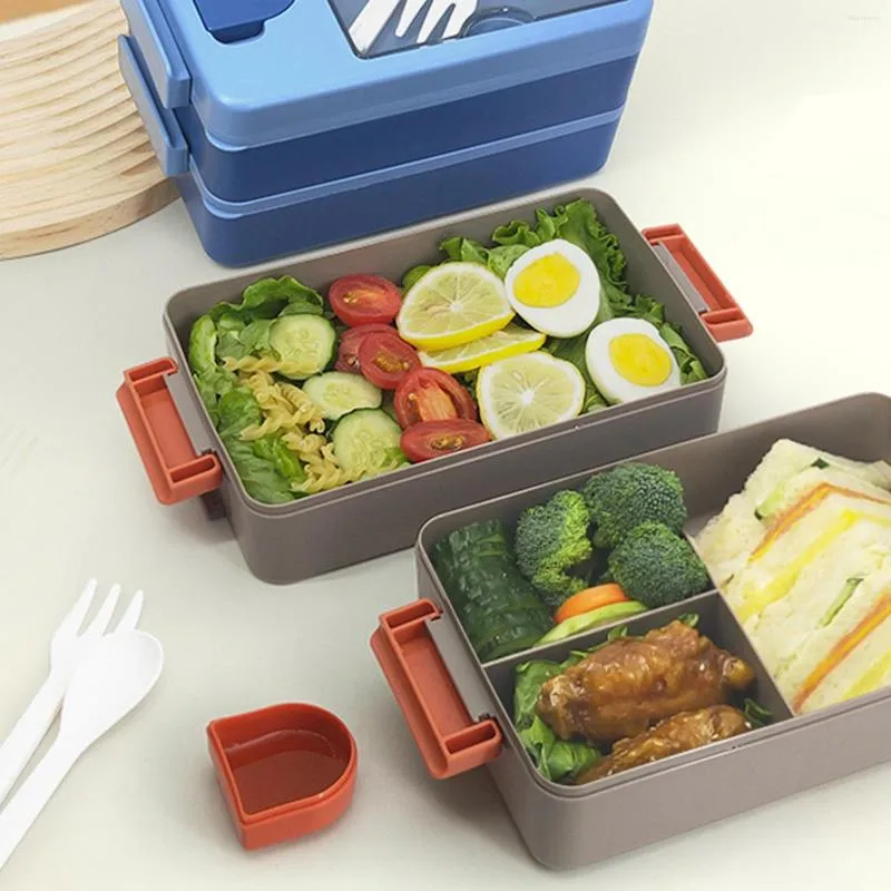 Akşam yemeği setleri 2 katmanlı bento kutu kapları ile açık kamp pikniği için kendi kendine çıkarılabilir sos kutusu tasarımı