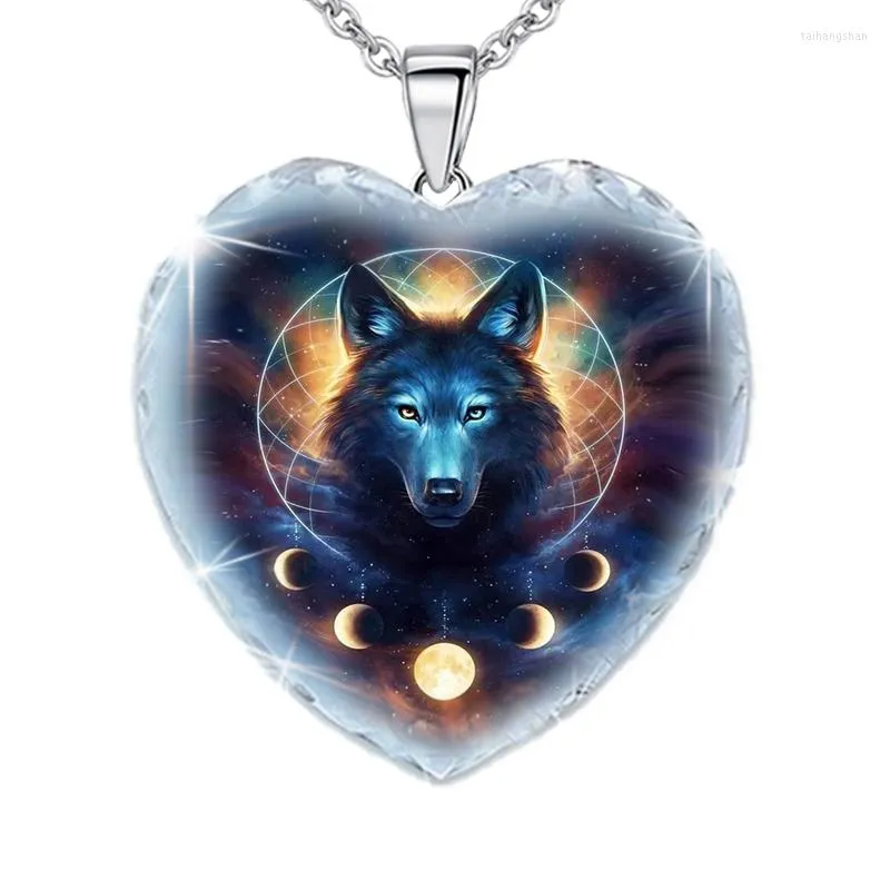 Pendant Necklaces Heart Shaped Crystal Glass Nordic Viking Wolf Star Necklace Female Jewelry Fashion Animal Accessories For Women's