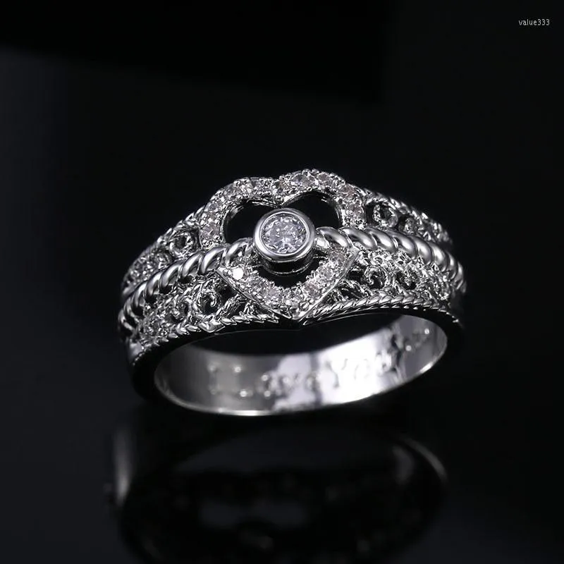 Wedding Rings "I Love You"Silver Color Heart Shape Zircon Accessories Birthday Valentine's Day Lover's Gifts Anniversary