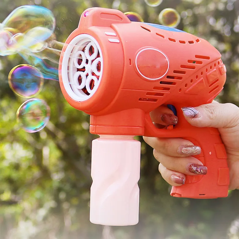 Novel Games Electric Bubble Machine Flashing Light Music Automatic Bubble Blower Soap Water Bubbles Maker Gun For Children Outdoor Toys 230130