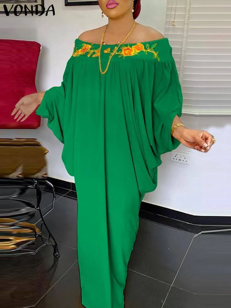 Robes grande taille Taille 5XL VONDA été Maxi femmes bohème imprimé fleuri épaules nues 34 manches décontracté plissé fête robes 230130