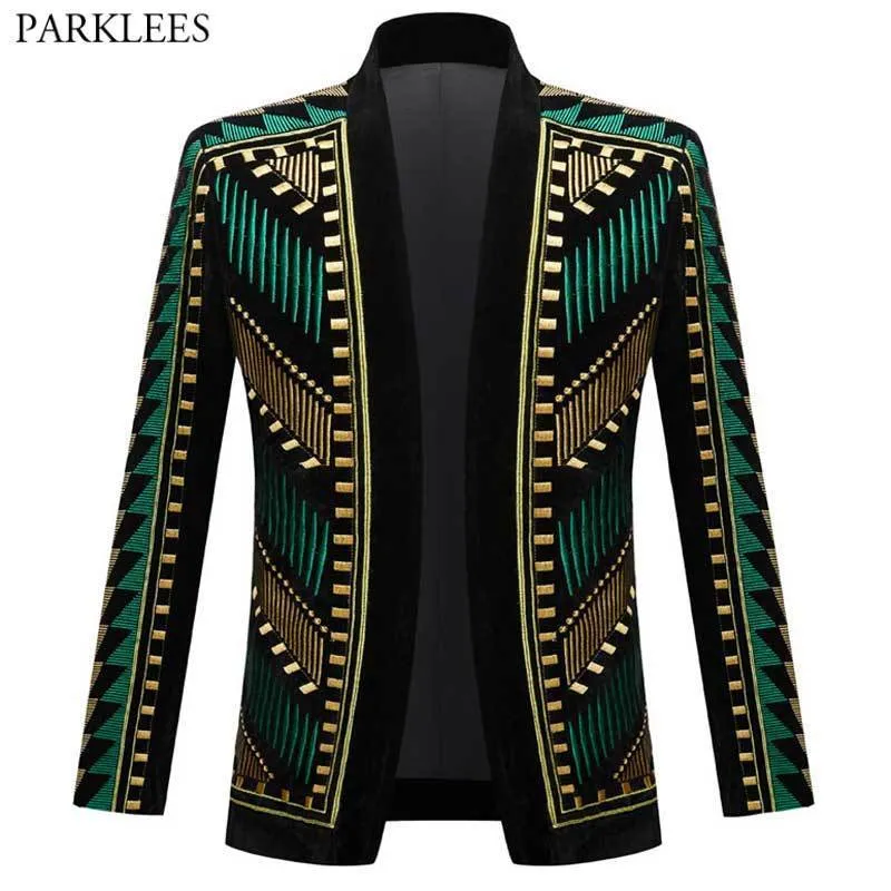 Men's Suits Blazers Luxury African Embroidery Cardigan Blazer Jacket Men Shawl Lapel Slim Fit Striped Suit Jacktes Male Party Prom Wedding Costumes 230130