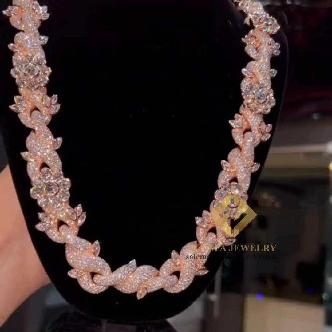Collier personnalisé de luxe en argent 925 glacé Vvs Moissanite, bijoux Hip Hop, chaîne à maillons cubains en diamant