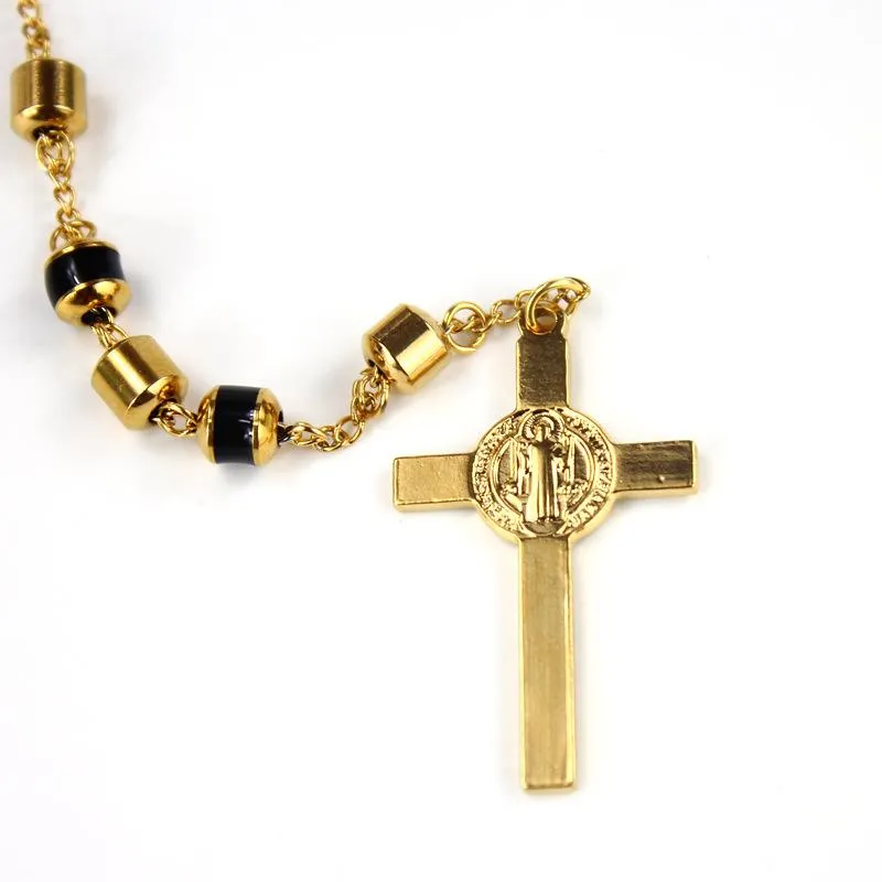 Pendentif Colliers Titane Acier Inoxydable Jésus Croix Collier Rosaire Perles Catholique Pour FemmesPendentif