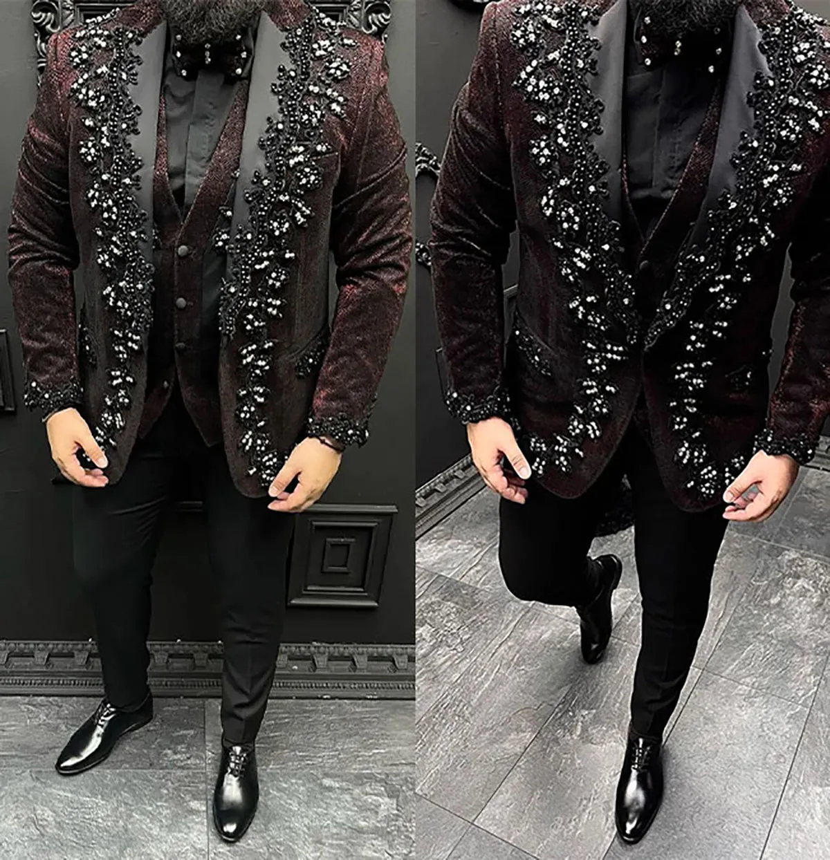 Crystal Beading Mens Tuxedos Custom Groom Wear One Button Wedding Blazer Suits Business Prom