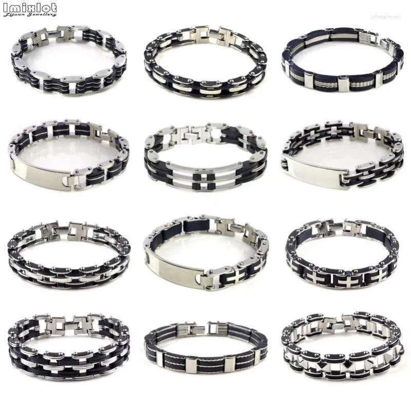 Link Bracelets Mix Design Punk Stainless Steel Bracelet & Bangle Men's Chain Wristband Black Rubber Silicone Jewelry