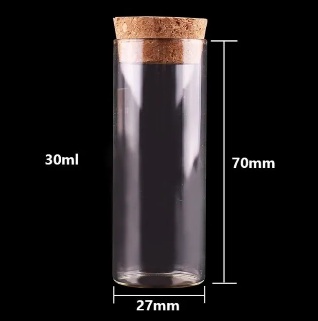 30ml size 27*70mm Test Tube with Cork Stopper Spice Bottles Container Jars Vials DIY Craftgood qty 24pcs Wholesale