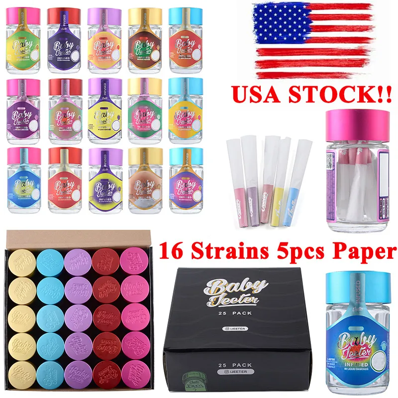 USA STOCK Baby Jeeter Infused Jars Pre Rolls Glass Bottles Tobacco Glass Bottle E-cigarette Accessories Herbal Bottle Wax Container With 5pcs Cigarette Papers