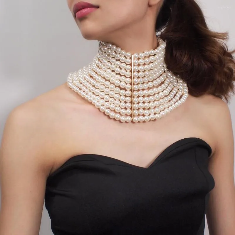 Choker Boho Uttalande Imitation Pearl Neckor for Women Collar Beaded Chunky Necklace Wedding Dress Charm Smycken 2023