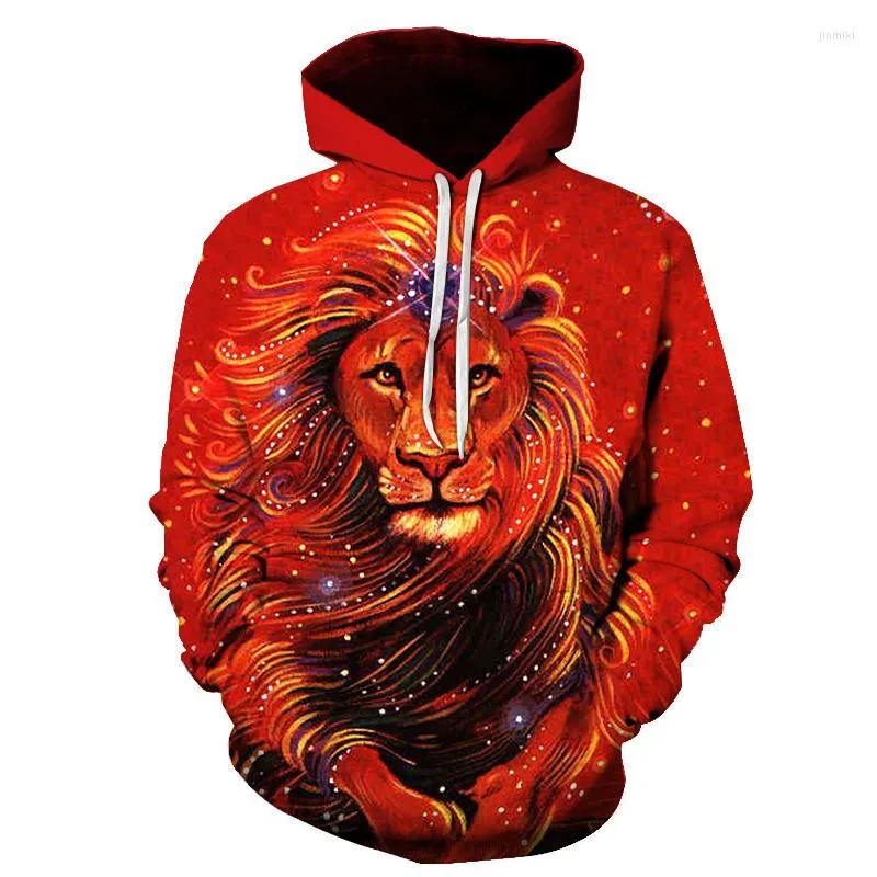 Erkek Hoodies Man's Sweatshirt Komik Aslan Moda Plus Boyut S-4XL 3D Hayvan Baskılı Unisex Altılar