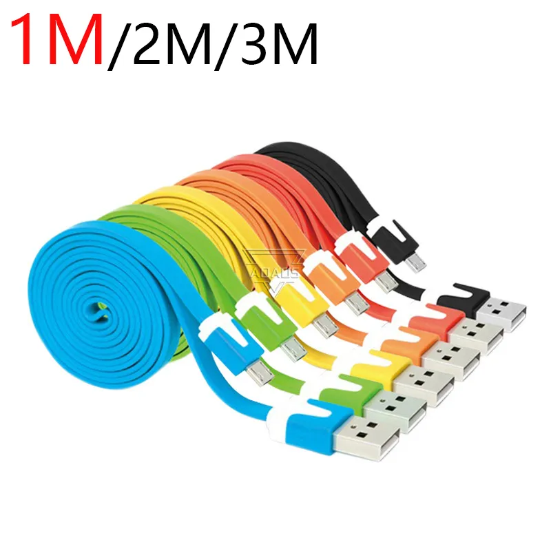 1M/3ft 2M/6ft 3M/10ft Mobile Phone USB Data Sync Charge Cable Micro USB Cable Slim Flat Colorful Android Micro USB Cord