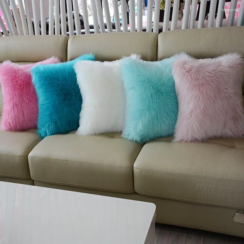Pillow Super Soft Plush Decorative (no Inner Core Filling ) Faux Fur Home Decor White Pink Throw Pillows 45X45CM