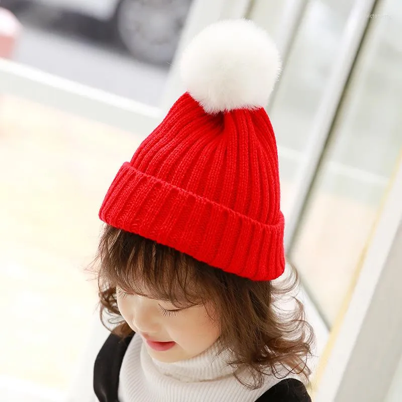 ベレー帽Mingjiebihuo Children's Knit Hat With Ball Candy Color Wool Cap Men and Women Baby Cute Head秋冬暖かい