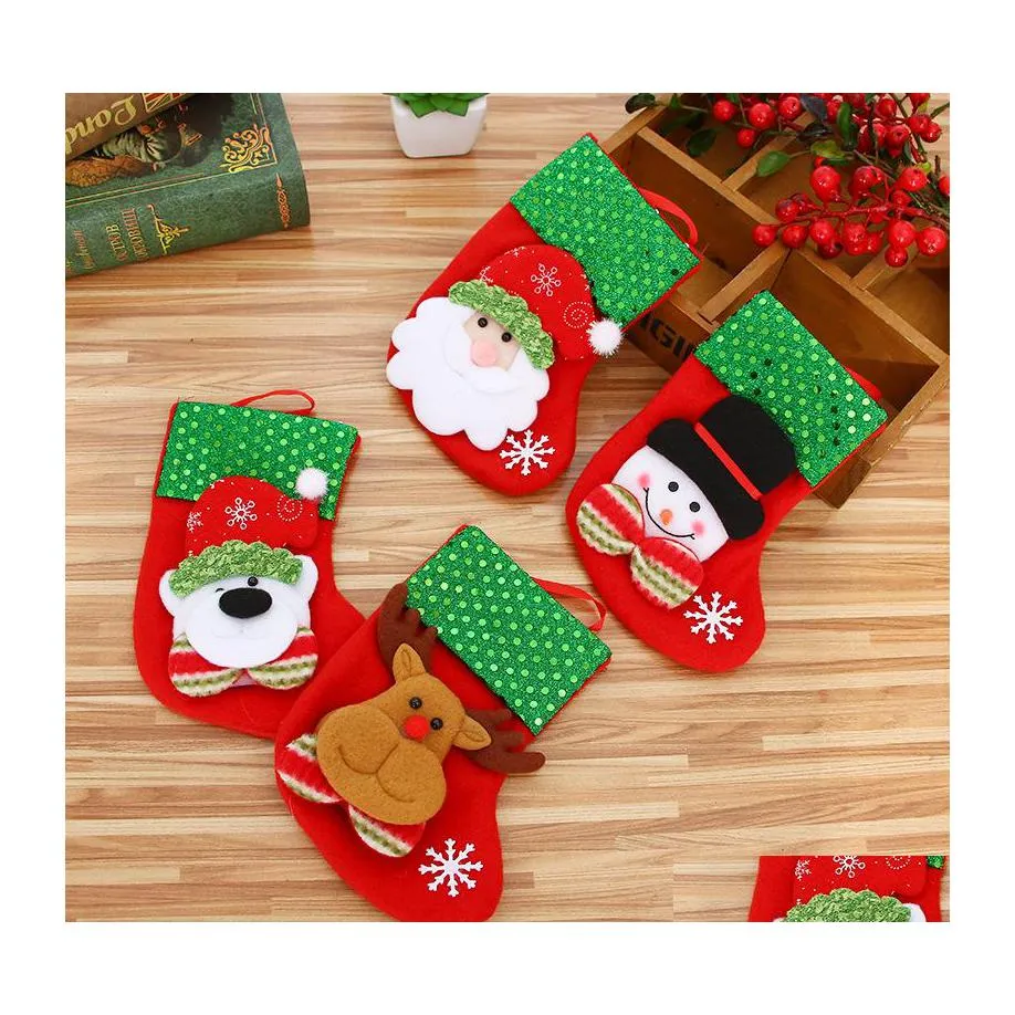 Décorations de Noël Mini chaussettes suspendues mignon sac cadeau de bonbons Père Noël Elk ours bas arbre pendentif décoration de fête de Noël Yfa268 Dhk7D