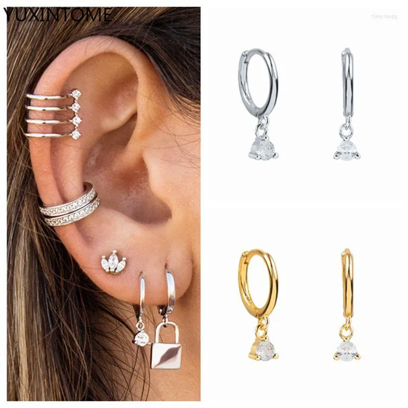 Hoop oorbellen yuxintome 925 Sterling zilveren naald oor gesp eometrische zirkoon oorbel voor vrouwen hanglamp piercing zomer sieraden