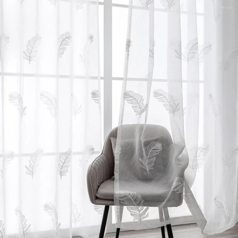 Curtain LISM Modern Embroidery Feathers Sheer Tulle For Living Room Bedroom Voile Sliding Door Treatment Window Drapes