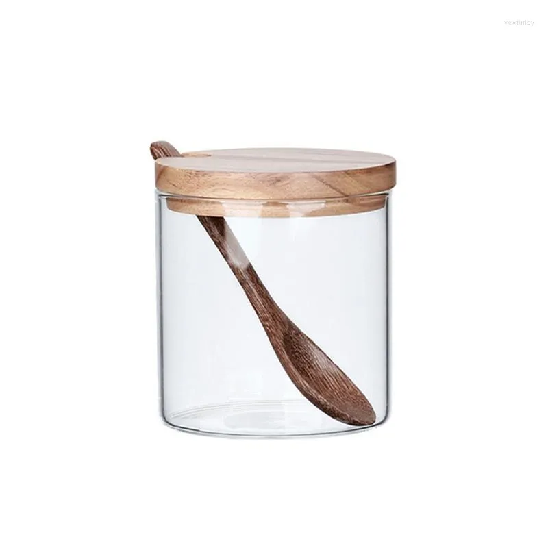 Garrafas de armazenamento hf kitchen temear jar vidro spice recipiente potador de condimentos de sal com tampa e colher 1pc