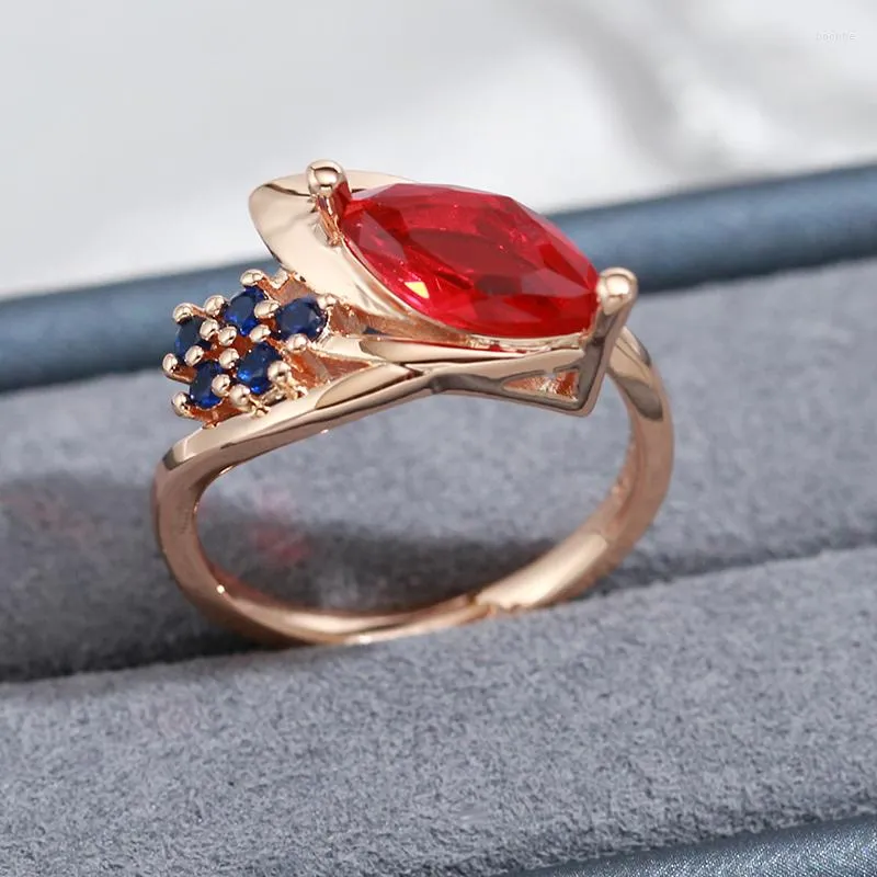 Anelli di nozze Gulkina Vintage Red Red Natural Zircone Ring da donna 585 Rose Gold Luxury Gioielli squisiti quotidiani 2023 2023
