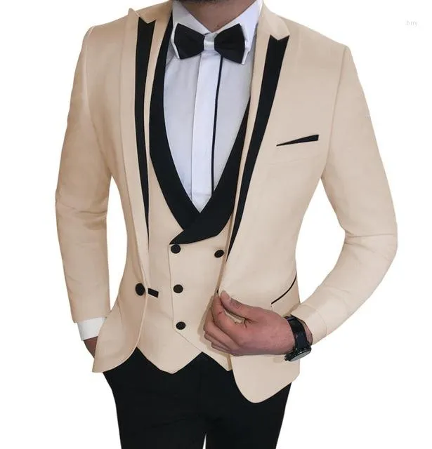 Herrdräkter Leisure Mens Slim Fit 3 Pieces Tuxedos Terno Masculino Groom Wedding Custom Made Prom Evening Blazer Jacket Vest Pants