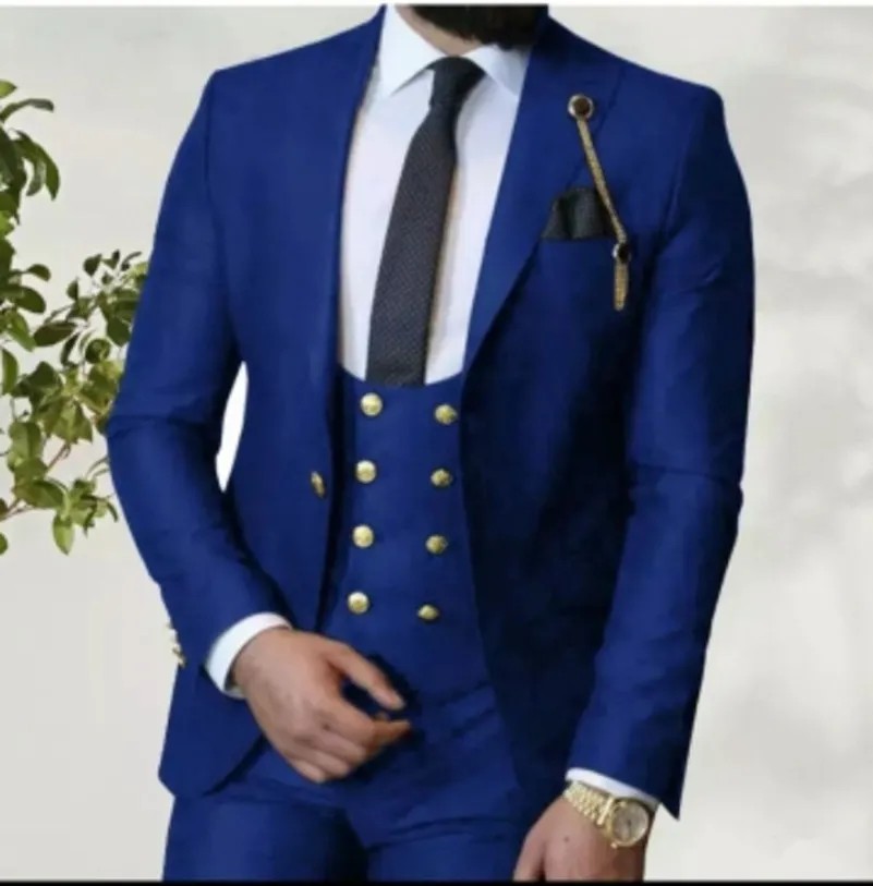Custom Made Men Suits One Button Groom Tuxedos Peak Lapel Groomsmen Wedding/Prom/Dinner Man Blazer Jacket Pants Vest w8391