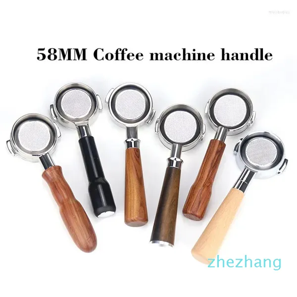Koffiefilters 58 mm roestvrijstalen stalen dubbele oormachine handgreep bodemloos filter portafilter universele houten e61 espresso -gereedschappen