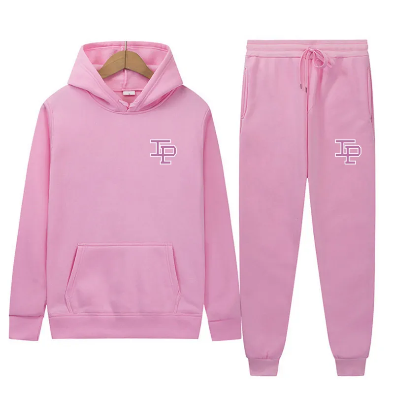 Kvinnors träningsdräkter Autumn Hoodie sätter män mode hoodies rosa varumärke byxor avslappnad jogger kostym spårdräkt sweatshirt kvinna pullover chandals hombre 230131