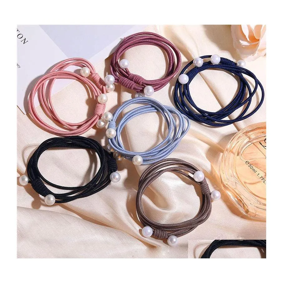 Bandas de borracha de cabelo ins estilo banda p￩rola charme colorf corda simples para mulheres n￳ coreano menina entrega j￳ias otbxy