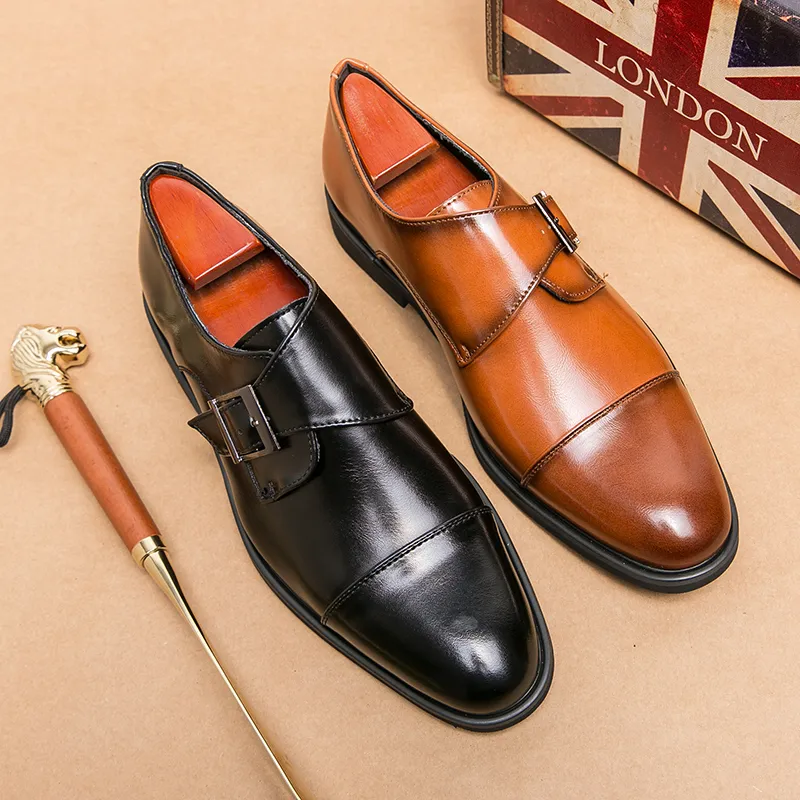 Sapatos masculinos de bico fino Monk PU cor sólida clássico moda fivela simples para todos os jogos confortáveis sapatos de negócios DH1046