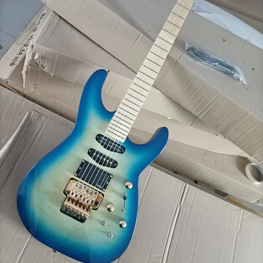 6 Strings Blue Electric Guitar com captadores EMG Floyd Rose Maple Artletbond personalizável
